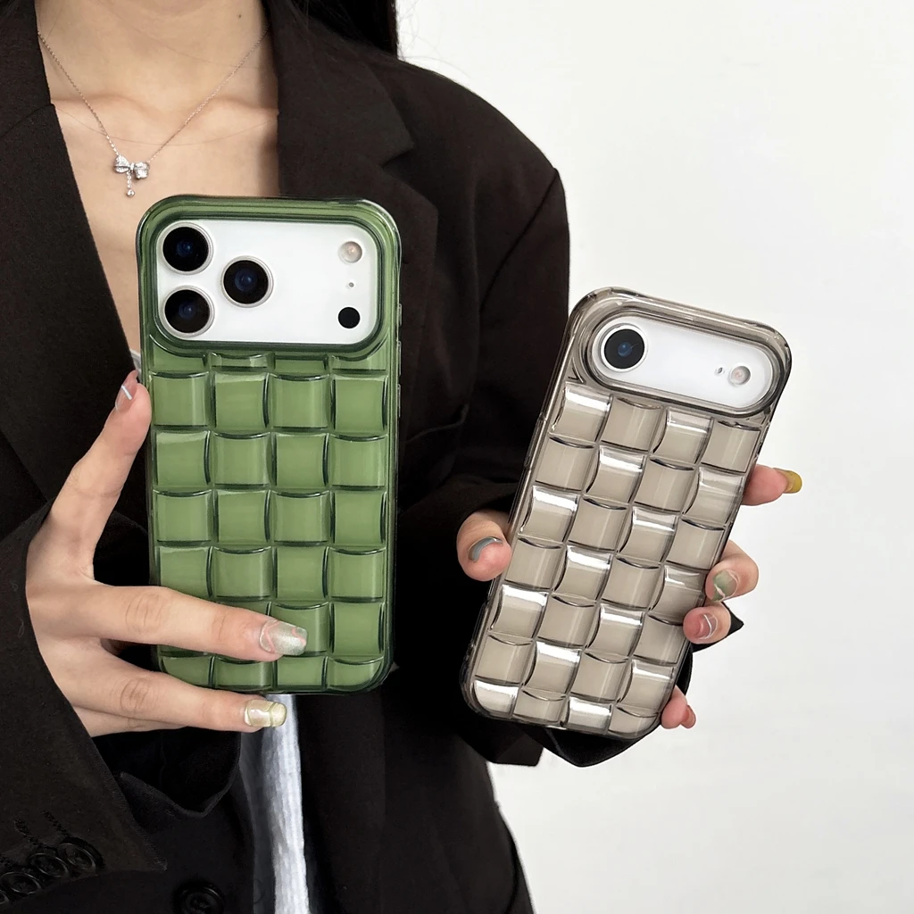 Creative Transparent Green-Grey 3D Weaving Pattern Phone Cover Case