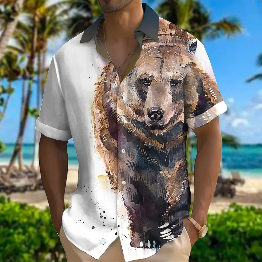 Hawaiian Men's Shirt 3D Animal Print Summer New And Women's Lion Pattern Short Sleeve Loose Large Breathable Top 5
