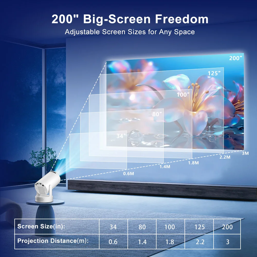 Salange HY300 Ultra Android11.0 4K 720P Portable Projector WiFi6 BT5.4 Outdoor Home Theater Auto Keystone 2025 Update HY300 Pro+