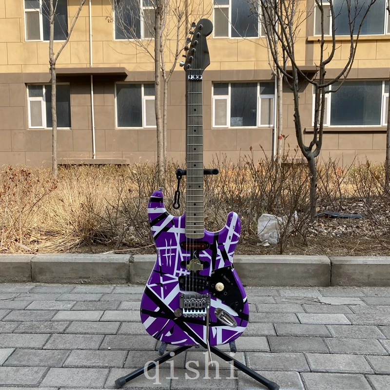 

High-Quality eddie Edward Van Halen guitar 5150 purple Stripe white Electric Guitar Floyd Rose Tremolo Bridge real reflector