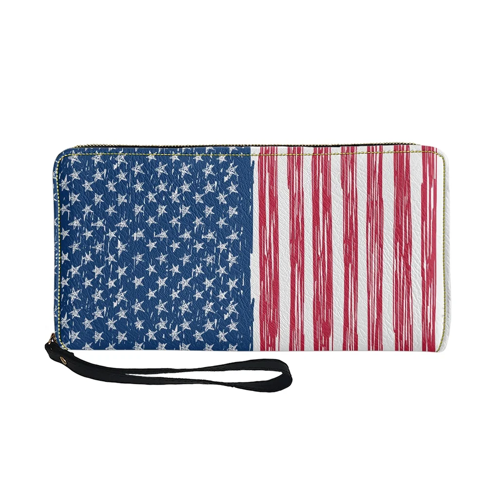 

Nopersonality Brand Long Leather Wallet for Women Stylish American Flags Print Purse Money Bags Organizer Female Clutch Hand Bag