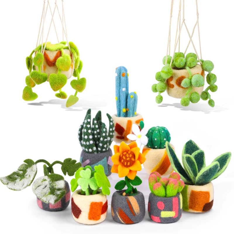 MIUSIE Plant Pot Needle Felting Starter Kit Felting Kits Basic Felt Tools and Instructions DIY Craft Plant Decor Present