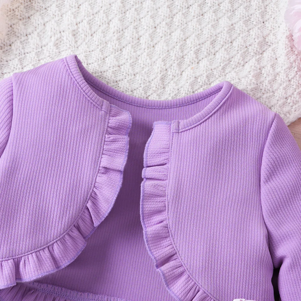 Yaopelky 2 Abiti da Bambina con Stampa a Cuore in Tulle con Cardigan in Denim Vestito Prendisole Principessa Autunno Primavera Vestito, Viola, 18-24