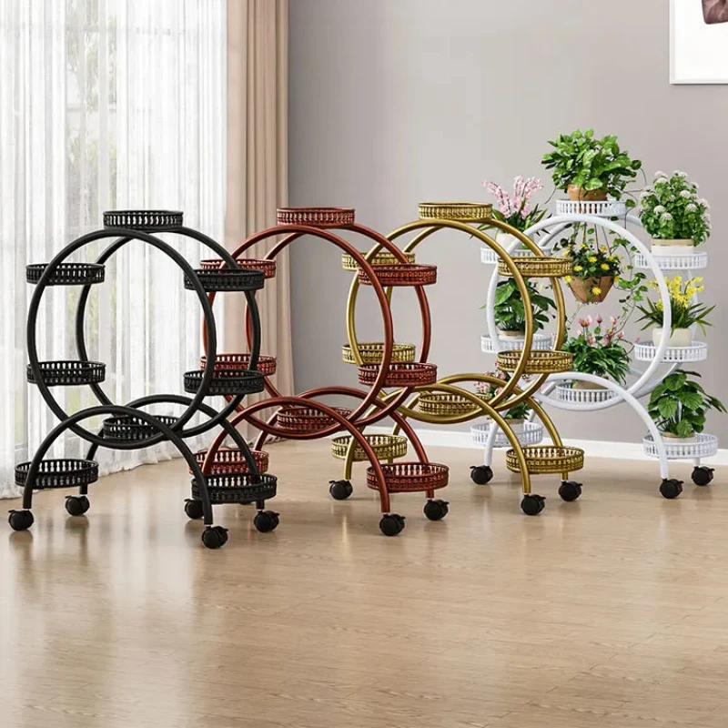 Metal Plant Stand with Wheels 6-Pot Flower Rack for Indoor and Outdoor Gardens Plant Holder for Yard Use Mobile Stand