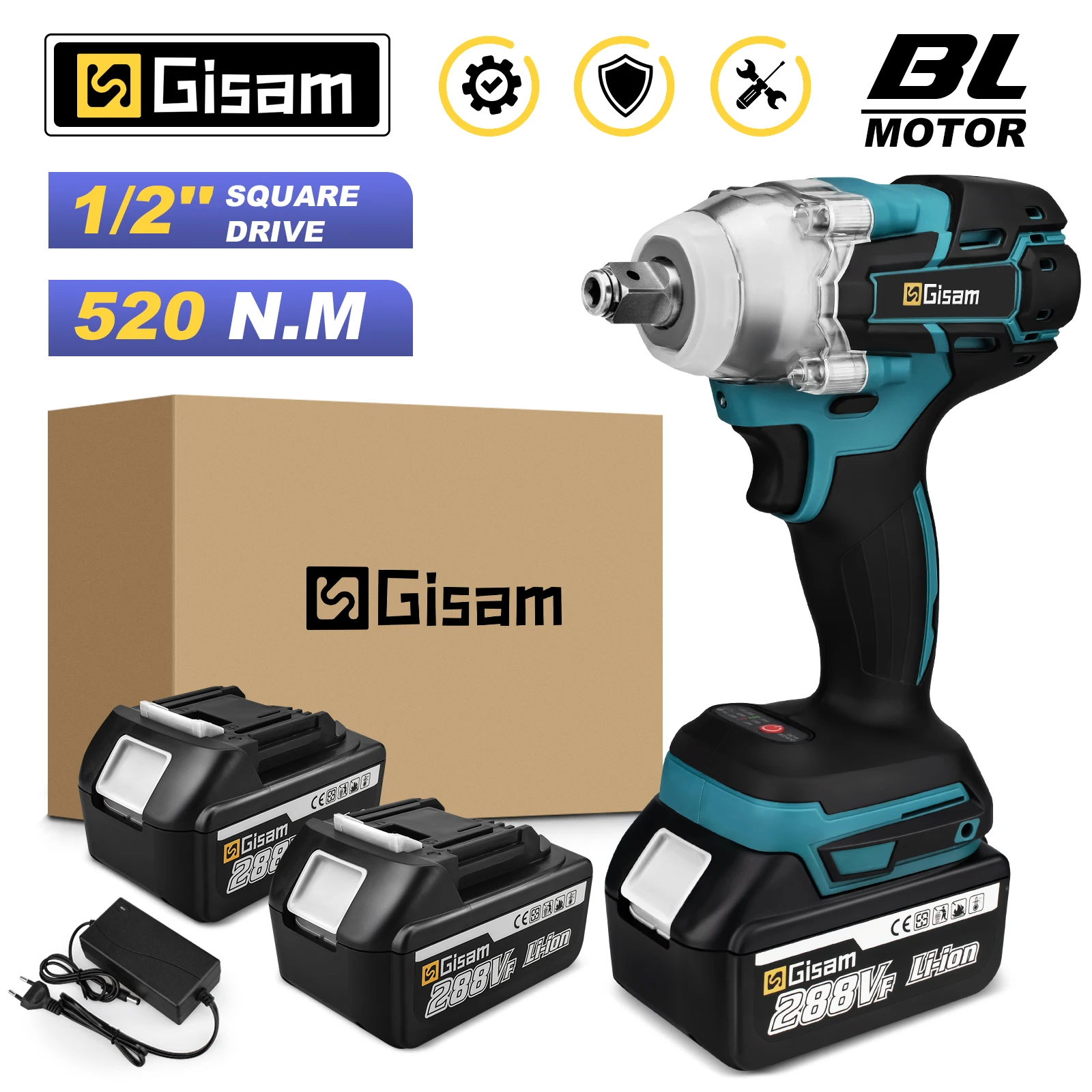 Chiave a percussione elettrica senza spazzole di coppia 1200N.M Strumenti per cacciave per chiave elettrica a batteria da 1/2 pollici per perni batteria Maka 18V  1420
