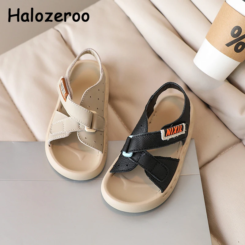 

New Kids Beach Sandals Baby Girls Brand Genuine Leather Shoes Children Sport Sandalias Boys Fashion Slides Black Shoes Summer