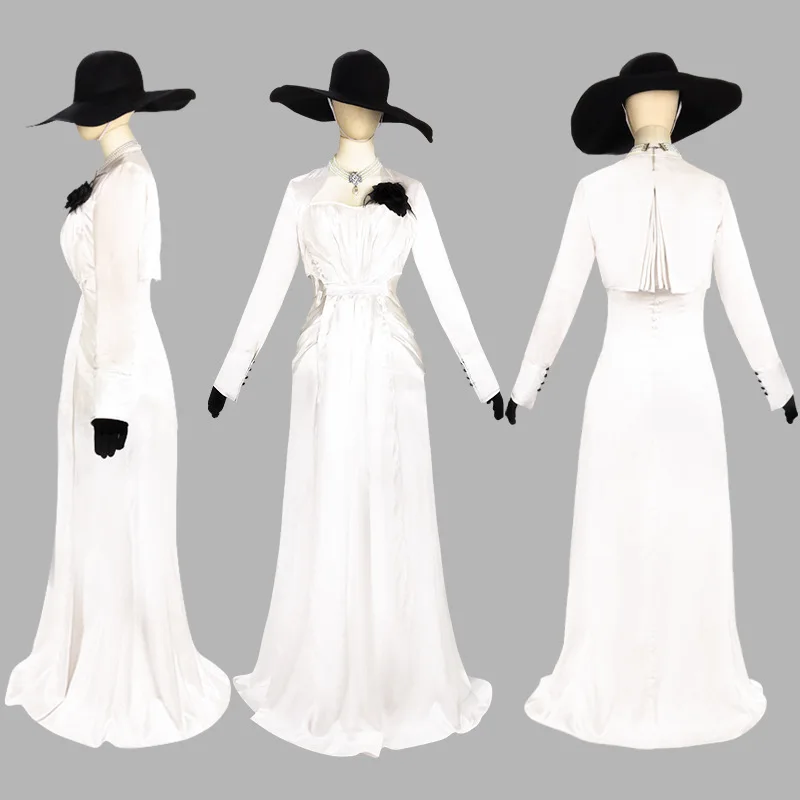 Lady Diaccu Costume Cosplay Chatelain Alcina Rischio Biologico Comtesse Sexy Halloween Party Lady Vampire White Dress Hat Disfraz