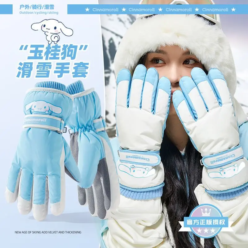 

Winter Sanrio Woman Plush Gloves Cinnamoroll Hello Kitty Kuromi Girl Ski Gloves Cotton Boys Keep Finger Warmer Christmas Gift