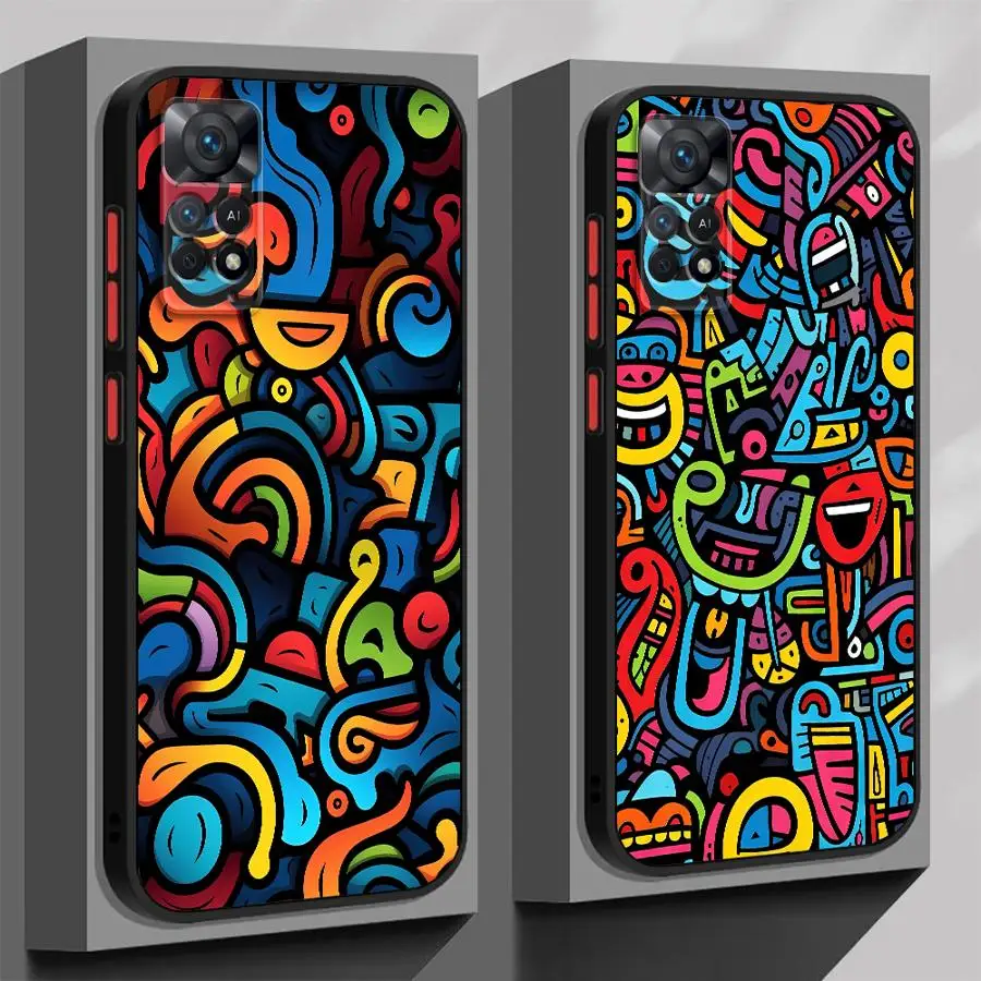 Shockproof Matte Phone Case with Colorful Lines and Graffiti Design