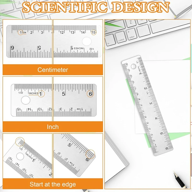 3Pcs Cork Backed Ruler,6 Inch Metal Ruler,Non Slip Metal Ruler With Cork Backing, Straight Edge Ruler For Office School