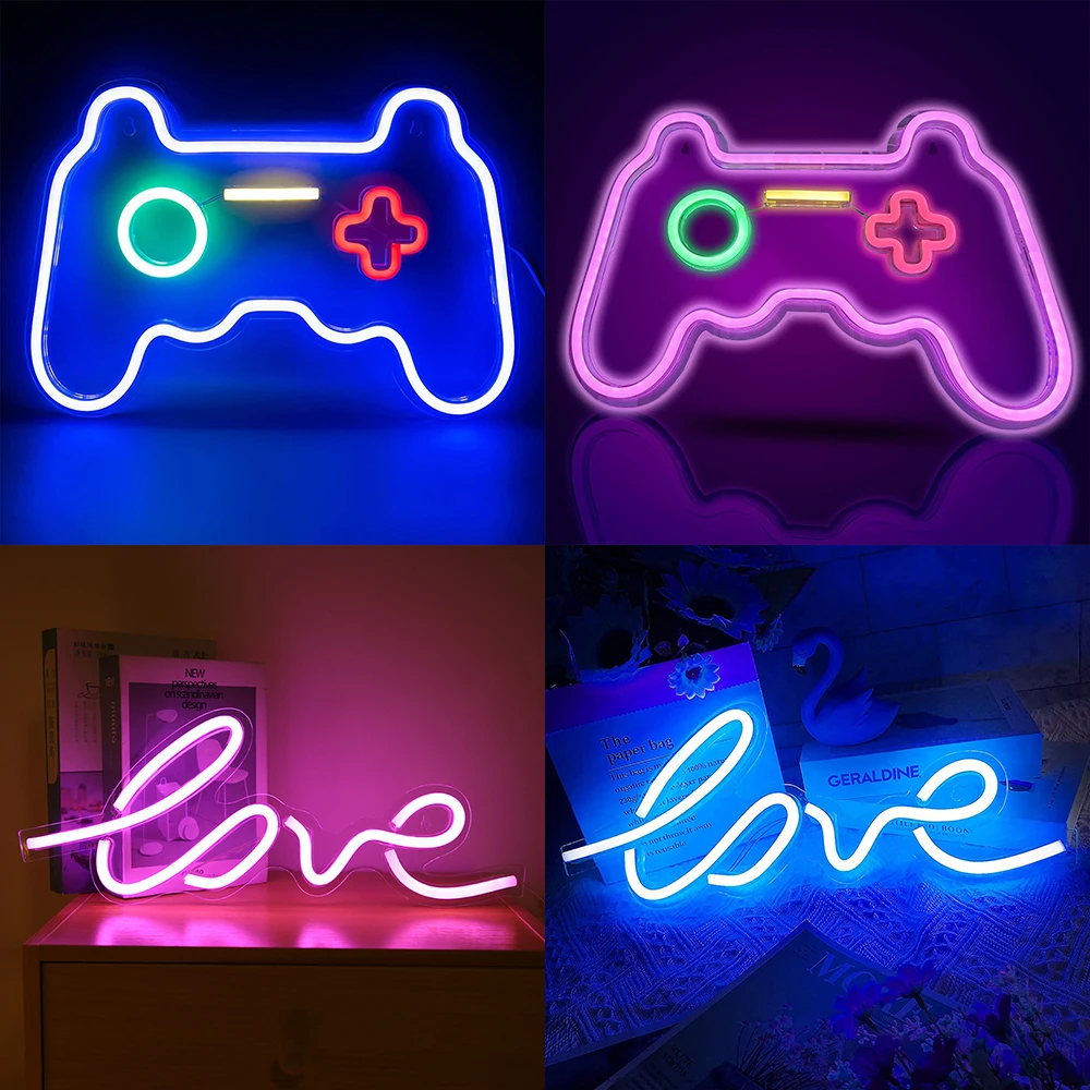 

USB Game Console LED Neon Sign with Acrylic Back Panel Bedroom Decor Wall Sign Cool Light Party Holiday Neon Light Hanging Lamp