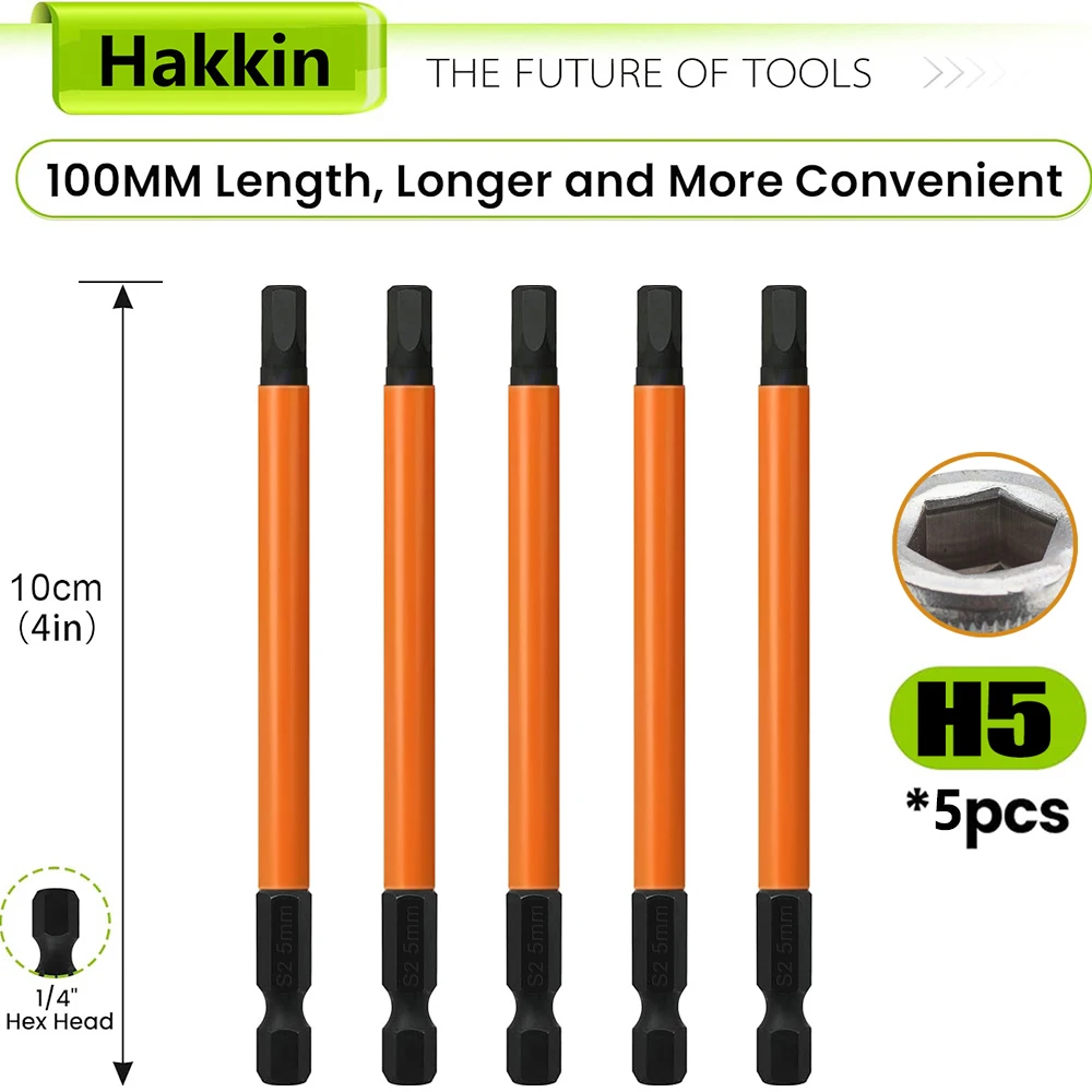 Hakkin 5-teiliges 1/4 Zoll Sechskant-Inbusschlüssel-Bohrer-Set, Sechskantschlüssel-Bohrer-Set, 1/4 Zoll, 3/16, 1/8 Zoll, H3, H4, H5, magnetische Spitzen, Schraubendreher – Detail 1