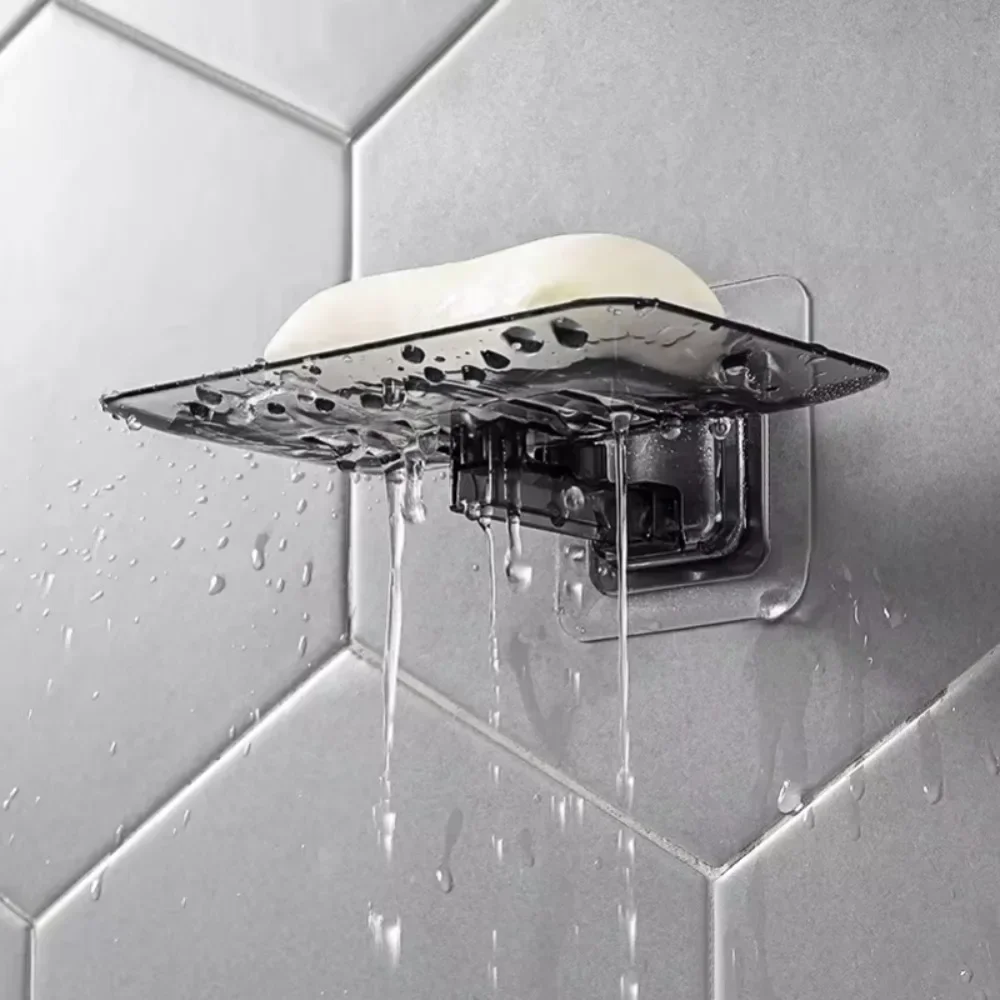 Soap Holder Shower Soap Tray Soap Dish Rack Soap Rack No Drilling Wall Mounted Double Layer Holder Soap Sponge Dish Bathroom Accessories Dishes Self Adhesive