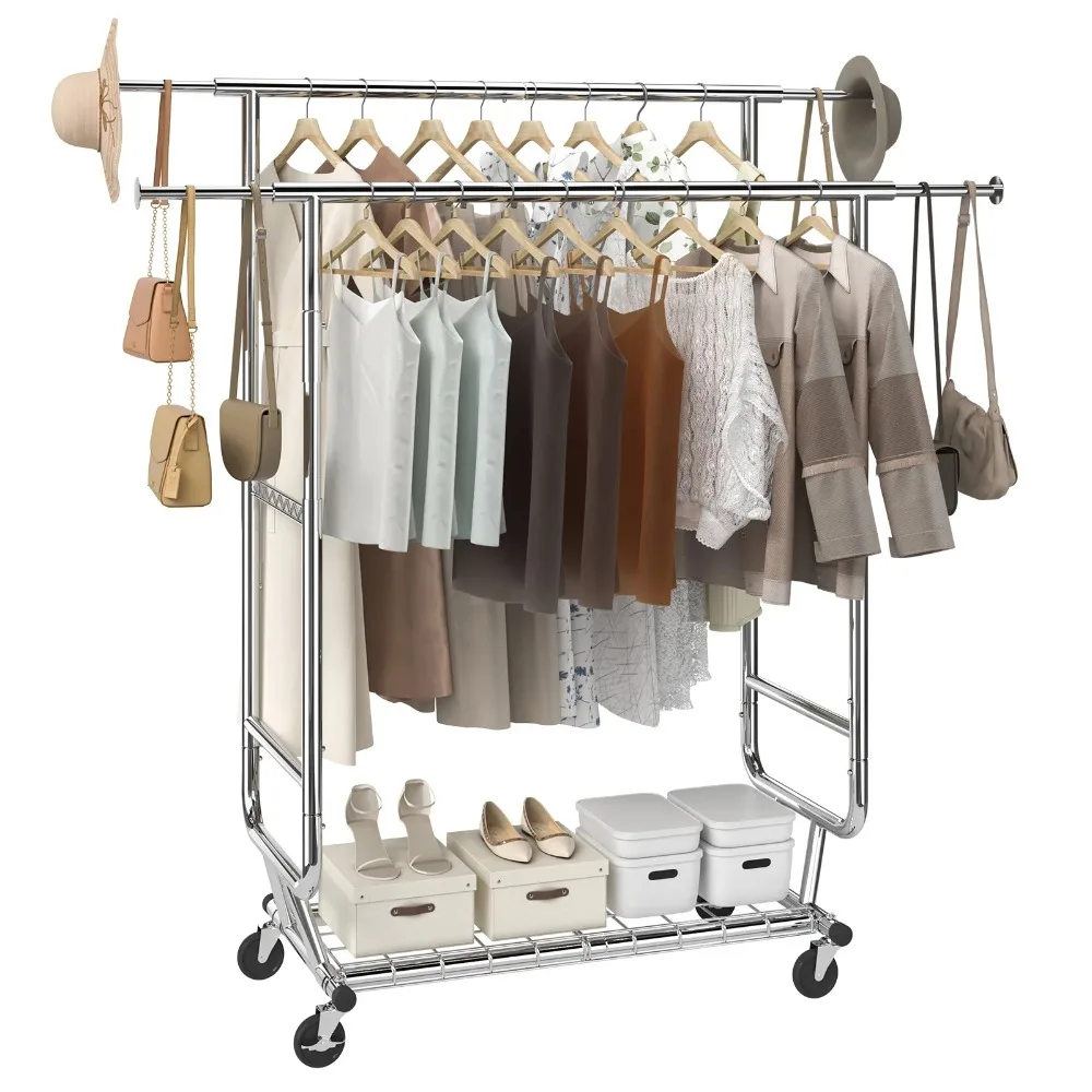 

Hangers for Pants 600 Lbs Commercial Grade Heavy Duty Clothing Garment Rack With Shelves Adjustable Collapsible Clothing Storage