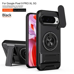 Slide Camera Case with Kickstand and Magnetic Rotate Holder - Shockproof and Drop Protection Cover - Google Pixel10 ProXL (Black)