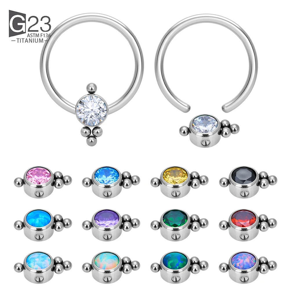 10pc ASTM F136 Titanium Nose Rings CZ Ball BCR Hoop 10mm Cartilage Piercing Earrings Jewelry for Women Men Body Piercing Jewelry