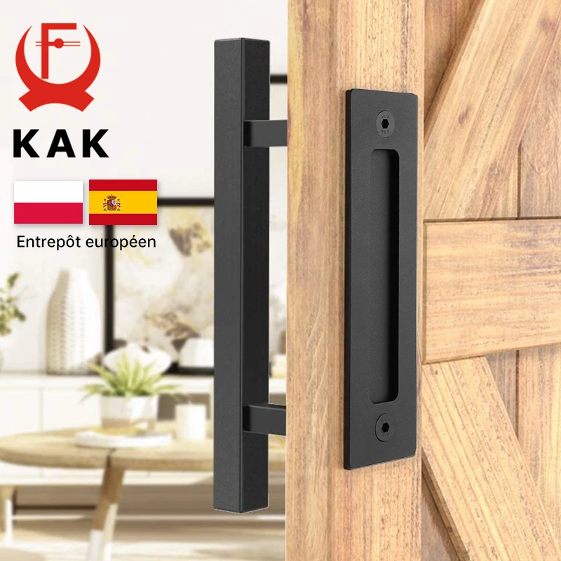 KAK 12 inches Sliding Barn Door Handle Pull Cabinet Flush Hardware Set Wood Door Handle Interior Door Furniture Handle Hardware
