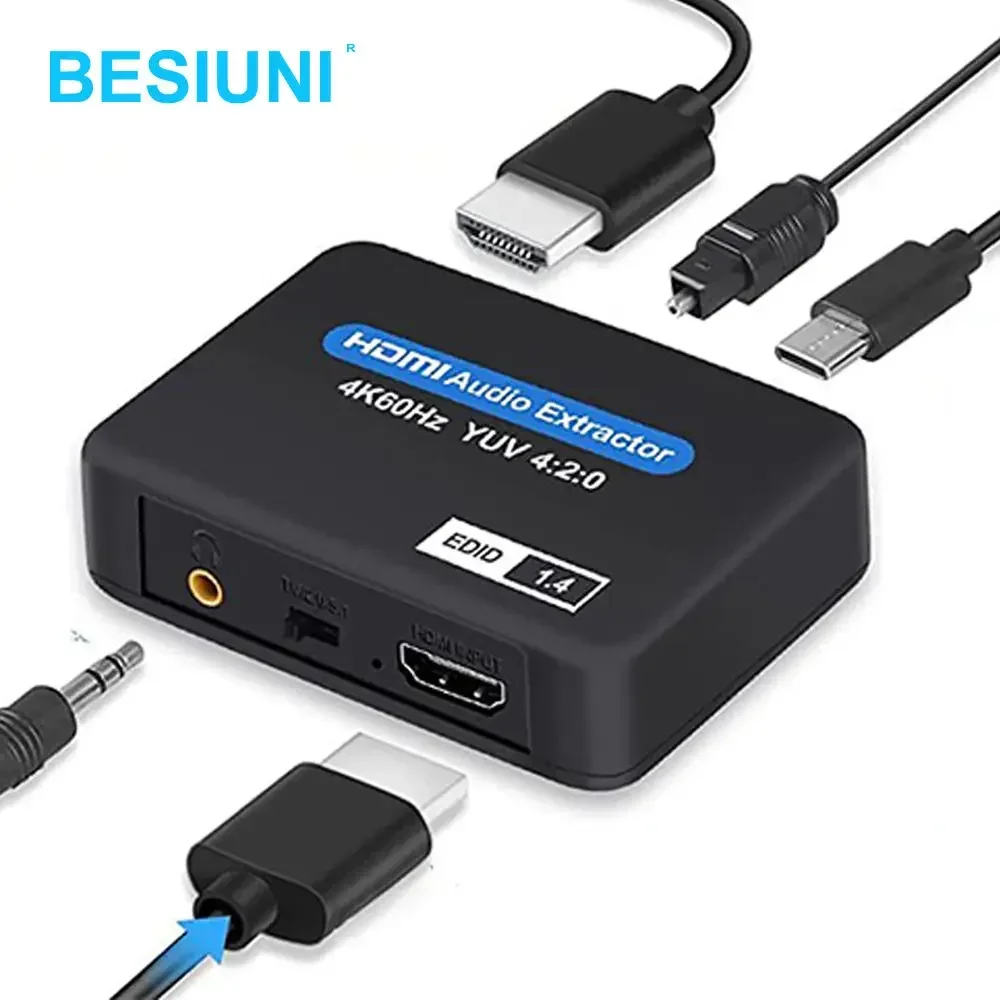 Extracteur audio HDMI, 4 K @ 60 Hz HDMI vers HDMI optique Toslink SPDIF sortie audio 3,5 mm, adaptateur convertisseur audio HDMI, prise en charge 1080P 3D pour Fire Stick