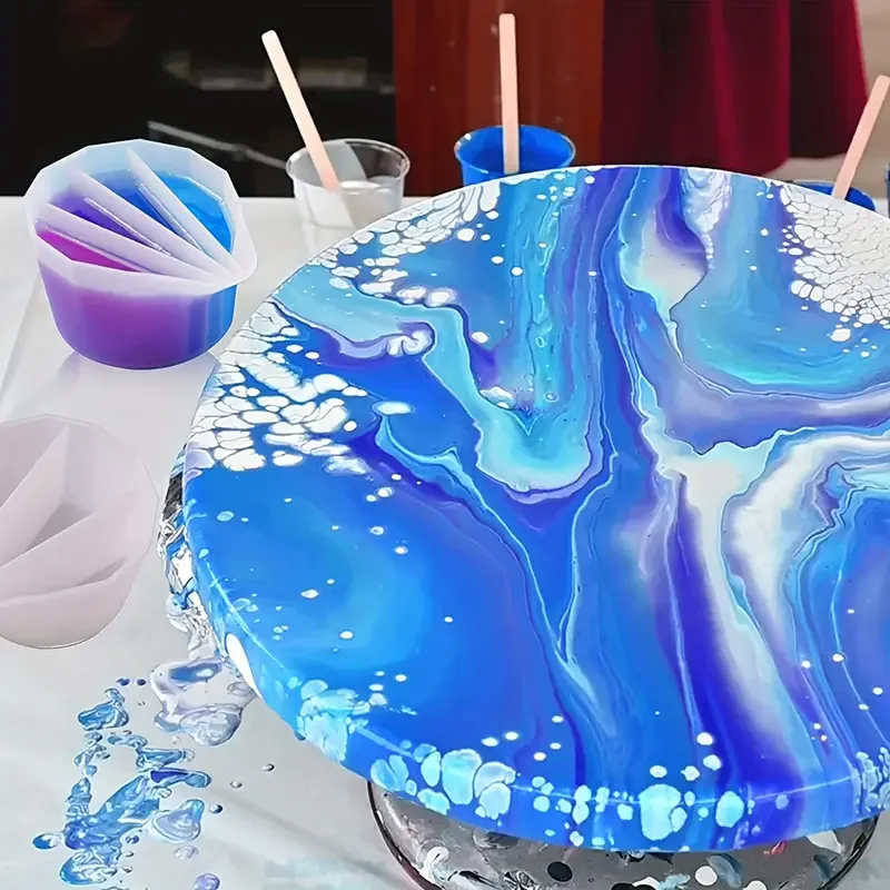 Split Cup For Paint Pouring,Reusable Fluid Art Split Cup Silicone Split Pouring Cup With Dividers For Acrylic Paint Resin