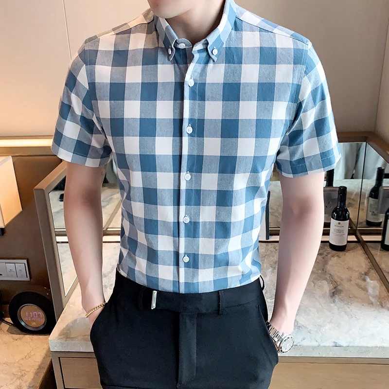 2023 New Burst Cotton Plaid Shirt Men M-4XL Short Sleeve Summer Thin Korean Version Of Fashion Casual Trend Shirt Tide