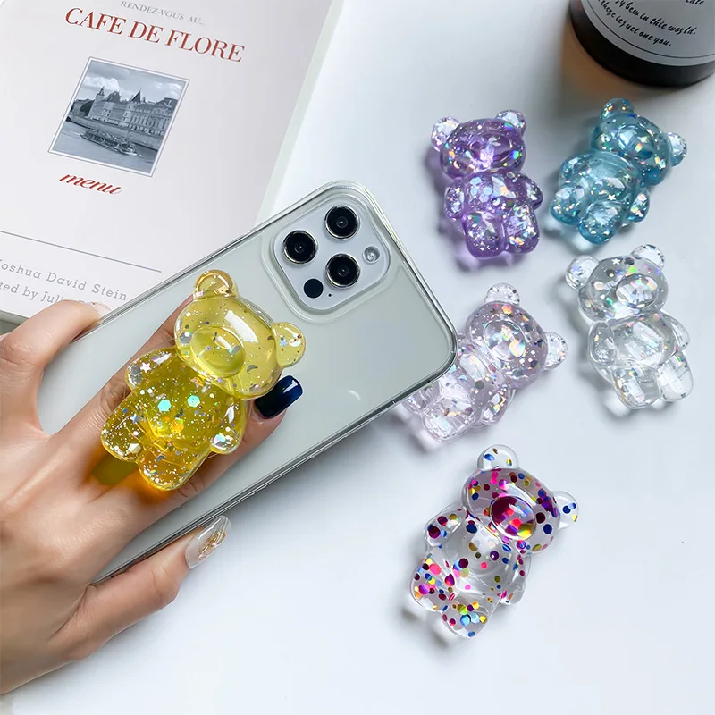 Glitter Cute Bear Foldable Finger Ring Phone Holder and Stand
