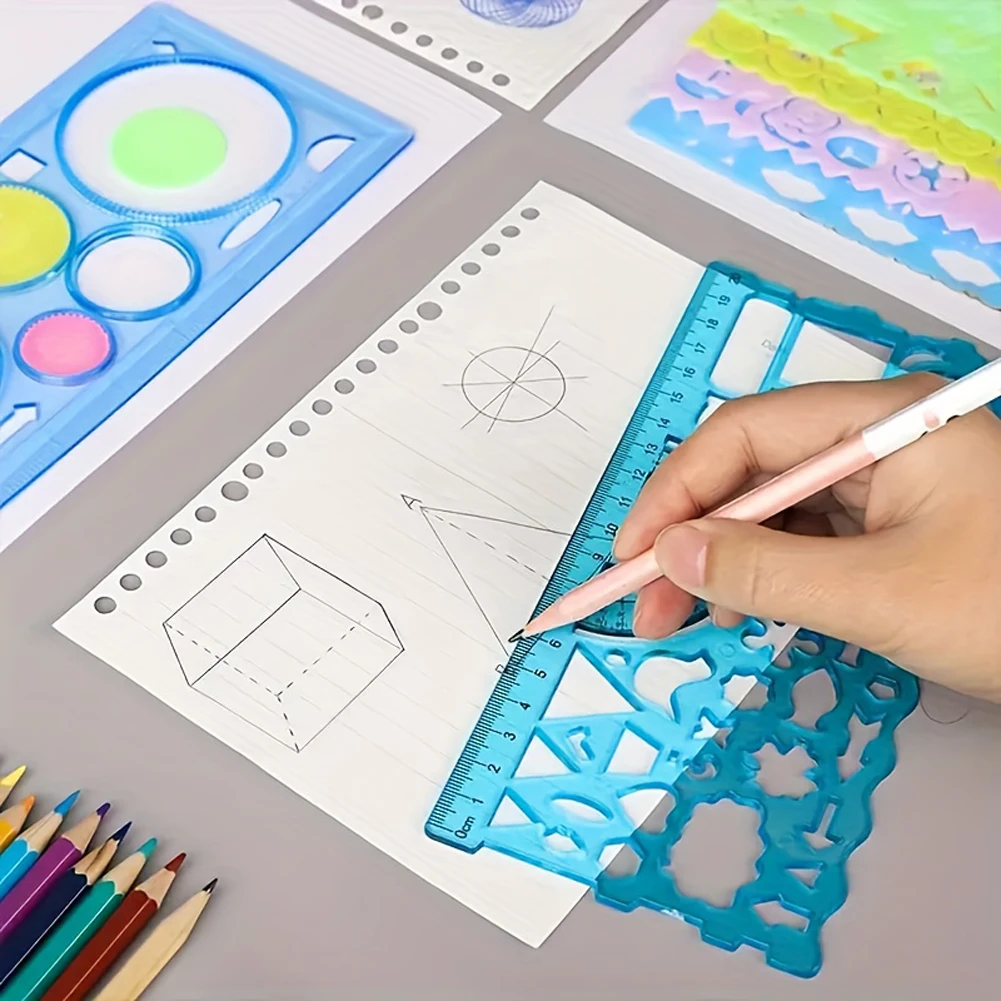Geometry Spirograph Drawing Stencils Set Painting Template Art Crafts Creative Kids Educational Toy Variety of Flowers Ruler Educational Toys Drawing Toy Drawing Stencils Set Educational Drawing Toy