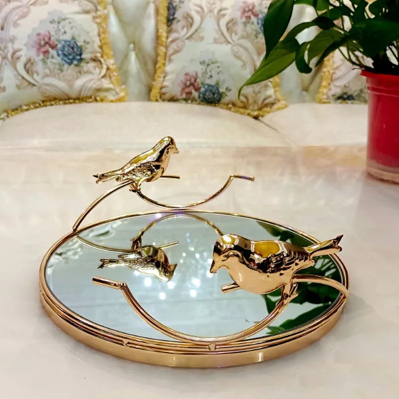 

Golden Mirror Bathroom Cosmetic Storage Tray Wedding Party Trays Dessert Cake Display Stand Living Room Decoration Fruit Plate