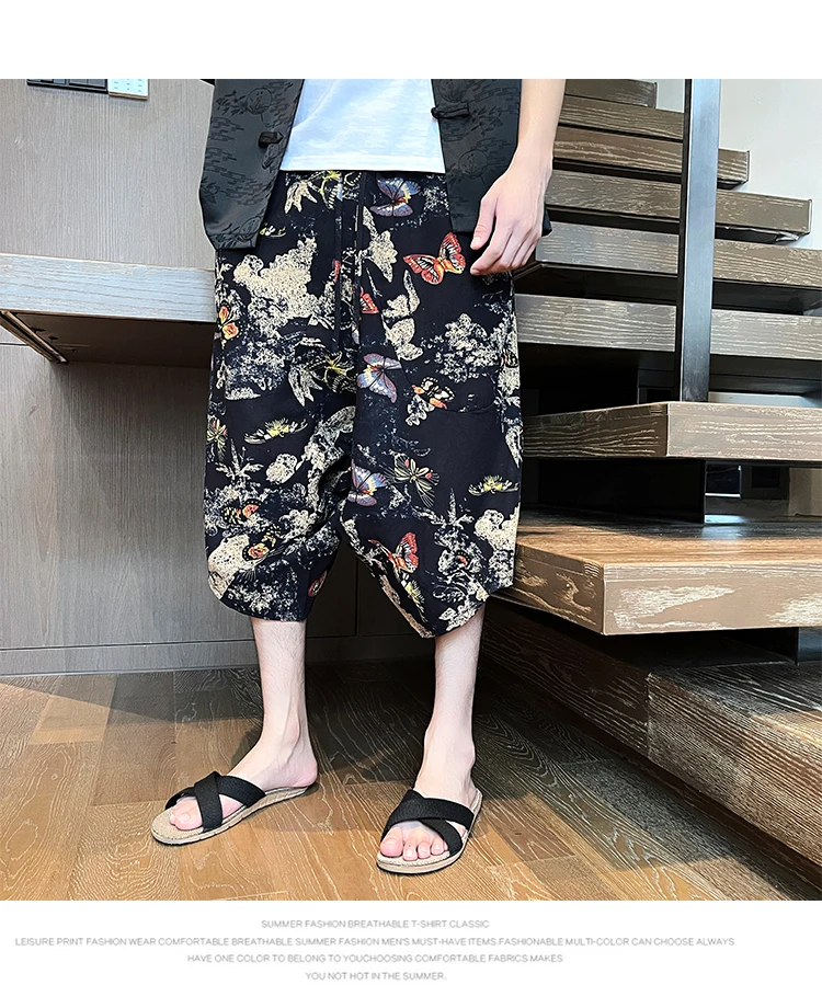 hosen herren gym Baggy Pants im chinesischen Stil Männer Boho Holiday Print Shorts Frauen Modetrend minderwertige, locker sitzende Hosen – Detail 16