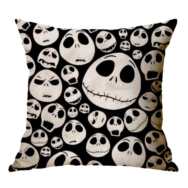 Halloween Decorative Cushion Cover 18x18 Inches Linen Pillowcase Cartoon Skull Jack Printed Pillow Cover Home Decor Pillow Case