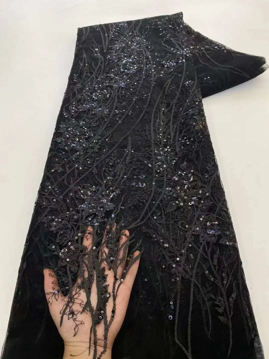 

2023 высококачественный роскошный французский тюль с блестками, кружевная ткань, африканская кружевная ткань, 5 ярдов для нигерийского свадебного платья, фотография XZ42X