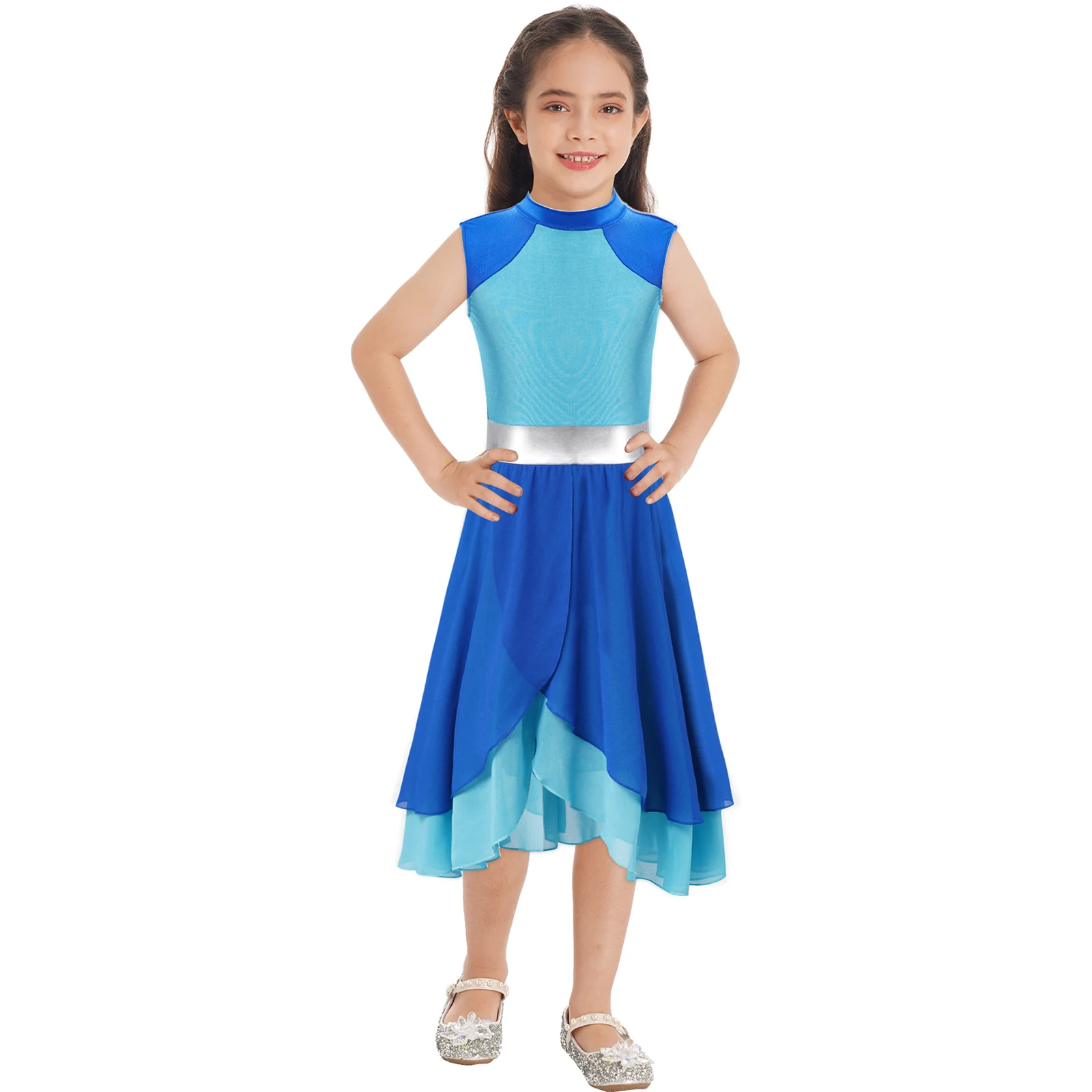 Robe De Danse Liturgique Pour Fille - Paillettes, Col Montant, Sans Manches, Ourlet Asymétrique - Taille 6 à 16 Ans - 9