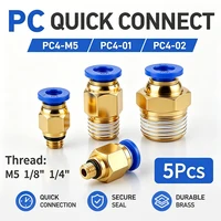 5PCS Quick Connect Air Fittings PC Series - 4mm Hose to M5 1/8" 1/4" Thread Pneumatic Push in Connector for Compressor 1
