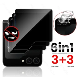 Samsung Flip 6 Privacy Case with 6 - in - 1 Anti - Peep Back Screen and 3D Camera Glass Protector - Samsung Z Flip7 (3Back Screen 3Lens)