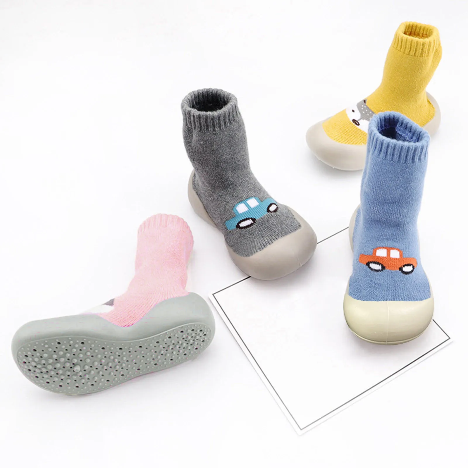 Children's Terry Socks Shoes Thickened Cartoon Printed Middle Shoes Socks Baby Toddler Warm Indoor Floor