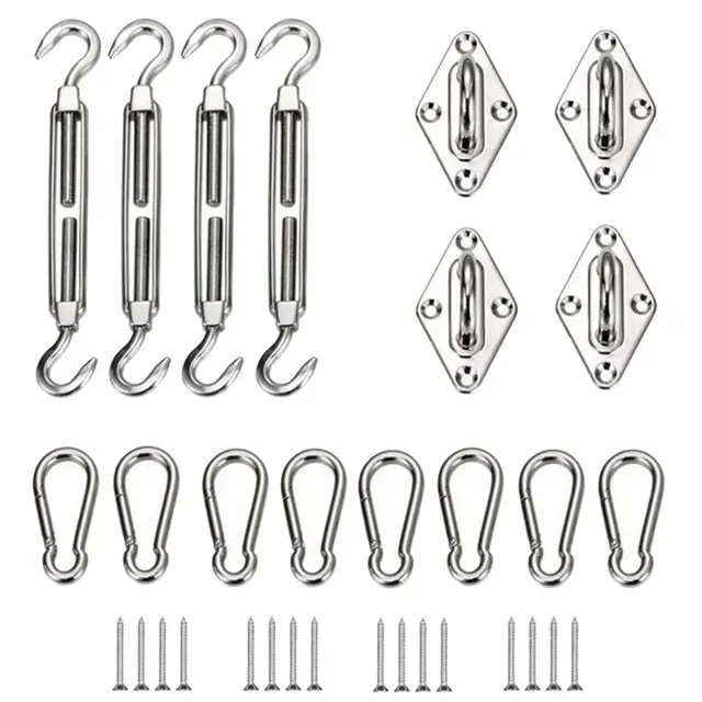 Rozsdamentes Acél Árnyék Vitorlás Hardware Kit Snap Hooks Turnbuckle Carabiner Pad Eyes Telepítse A Teraszos Kert Négyzet Alakú Árnyékot - Image 2