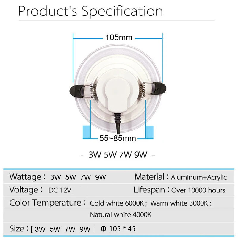 AC 12V 5W 7W 9W 3W LED DownLight Spot Light Recessed Install Color Warm and Natural Light Lamp Downlight New