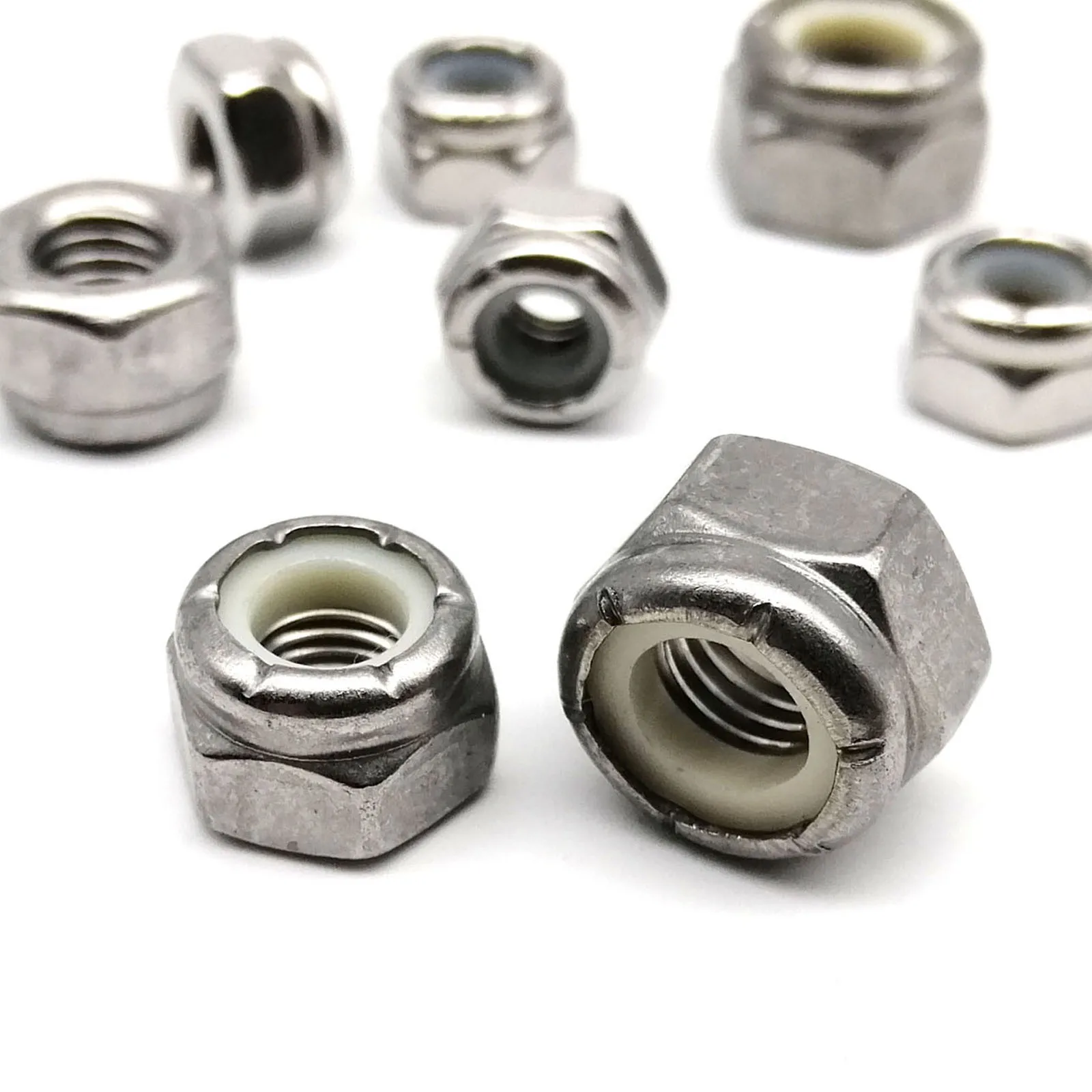 100 PCS #8-32 Stainless Steel Nylon Lock Nuts (Nyloc Nuts) - A2/304 Stainless, Hex Locking Nuts - View #10