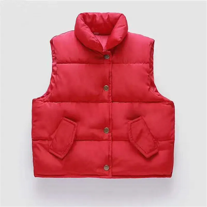 Children Vest Candy Color Down Cotton Vest Children'S Waistcoat Spring Autumn Casual Cardigan Thicken Warm Outerwear Toddler Sleeveless Coat