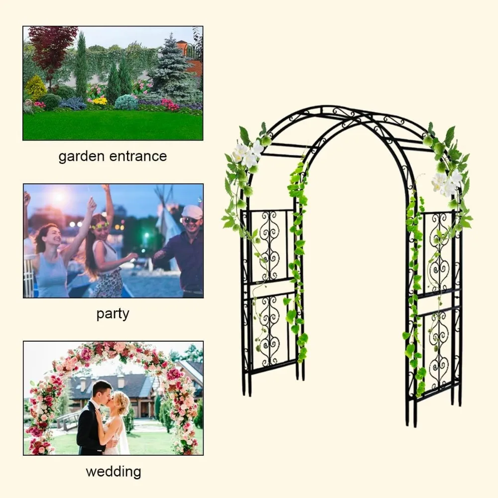 Metal Garden Arbor Trellis, Black Arch for Climbing Plants, Wedding Outdoor Arch for Ceremony, Flowers and Plants Support