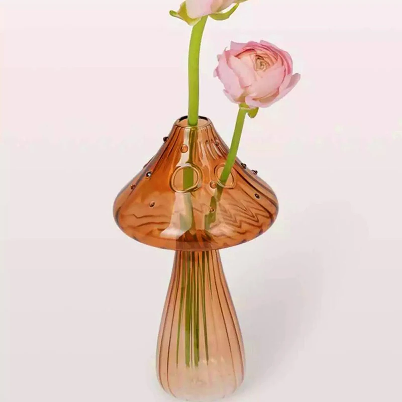 Mushroom Glass Vase Creative Plant Hydroponic Vase Home Art Transparent Aromatherapy Bottle Small Vase Table Flower Decoration