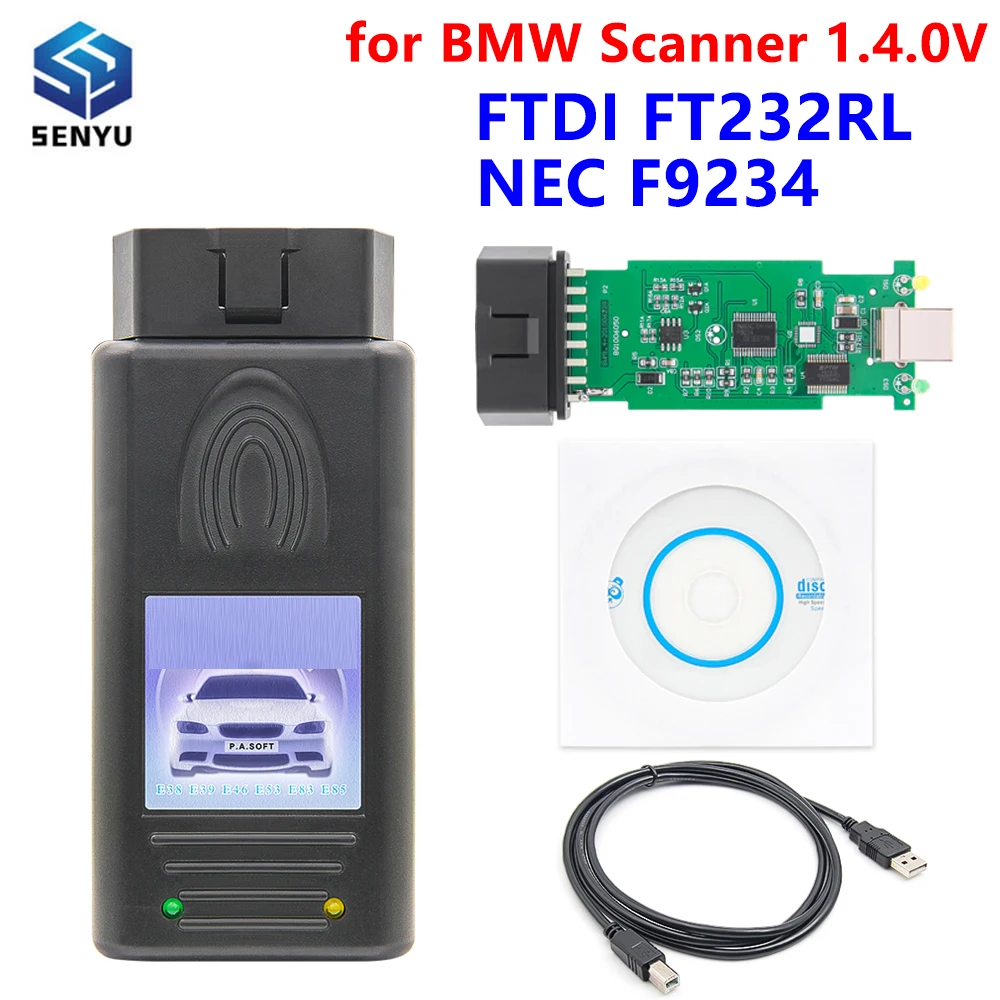 Auto Scanner V1.4.0V for BMW Diagnostic Tool Unlock Full Version FTDI FT232RL 9241A + F9234 OBD2 USB Interface for E38 E39 E46
