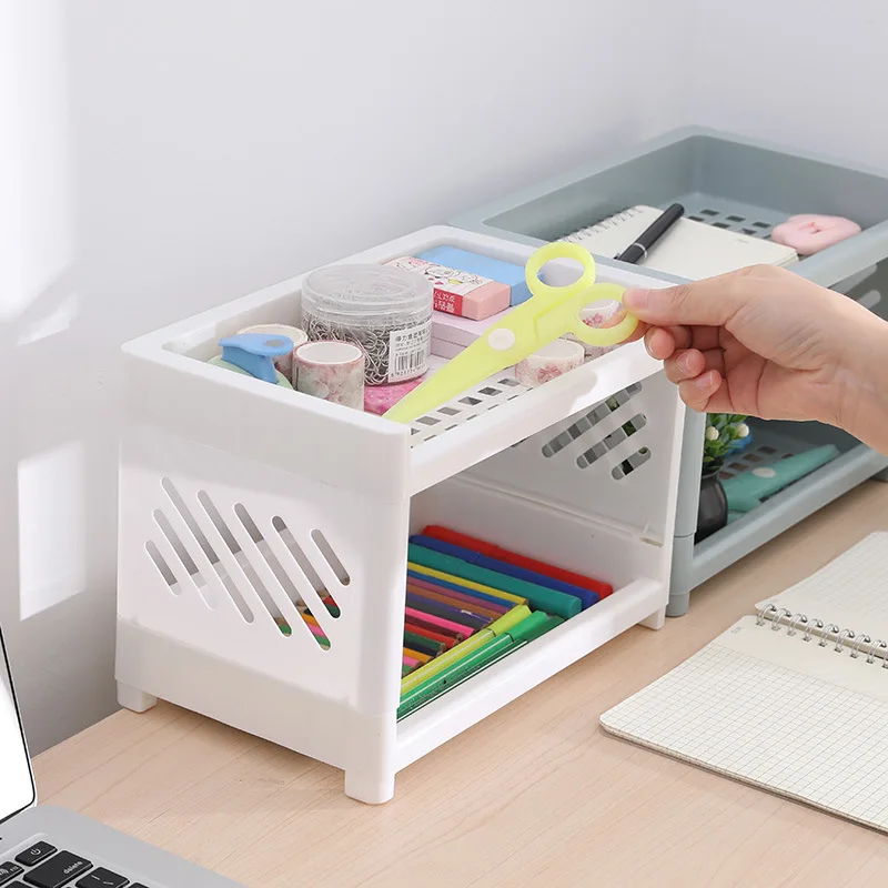 2 Layer Kawaii Minimalist Desk Desktop Organizer Storage Rack Student Dormitory Hollow Shelf Skin Care Storage Shelf New Cute