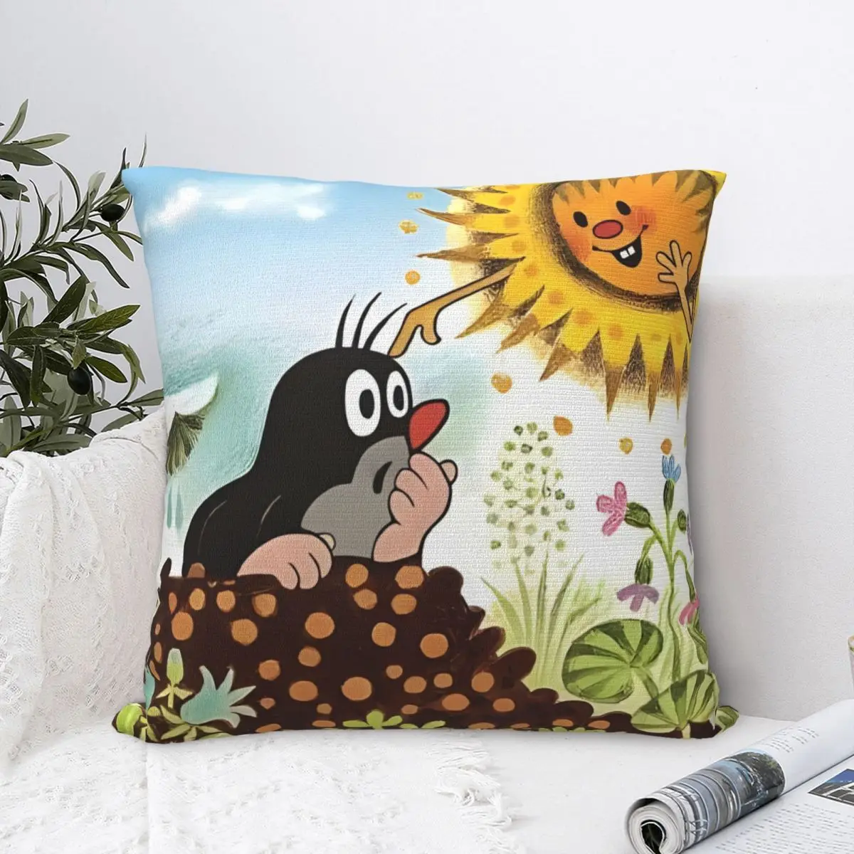 

Sun Throw Pillow Case The Little Mole Backpack Cojines Covers DIY Printed Soft Home Decor