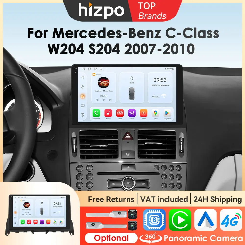 Autoradio Hizpo de 8 núcleos para Mercedes Benz Clase C W204 S204 2007-2010 reproductor Multimedia de coche GPS 4G inalámbrico CarPlay Autoradio RDS 1