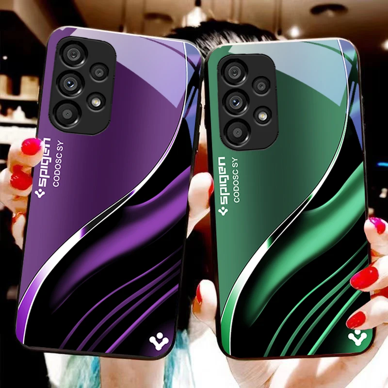 Deep Blue Fashion Black Tempered Glass Hard Shell Phone Case