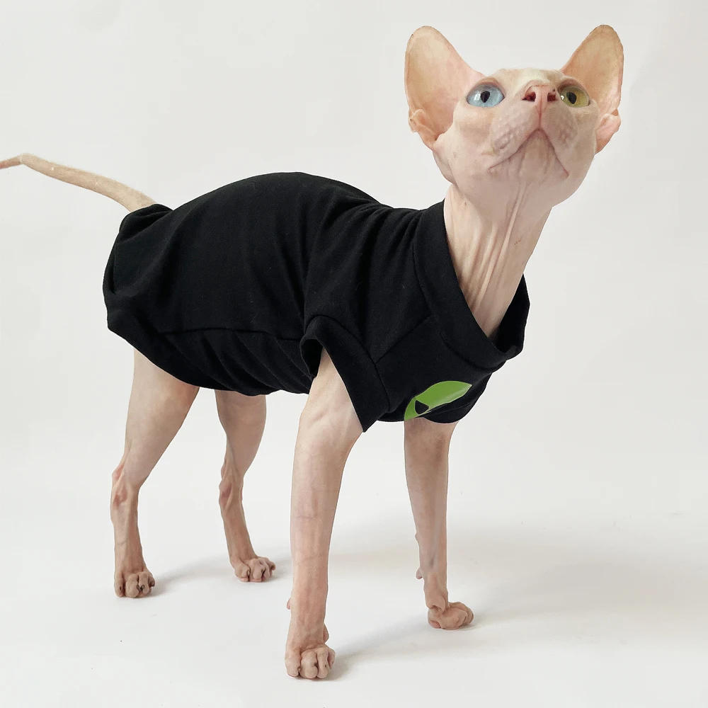 Cat Clothes for Sphynx Fashion Black Cotton Coat for Cat Striped Winter T-shirt For Devon Rex Soft cotton T-shirt costume pet clothes