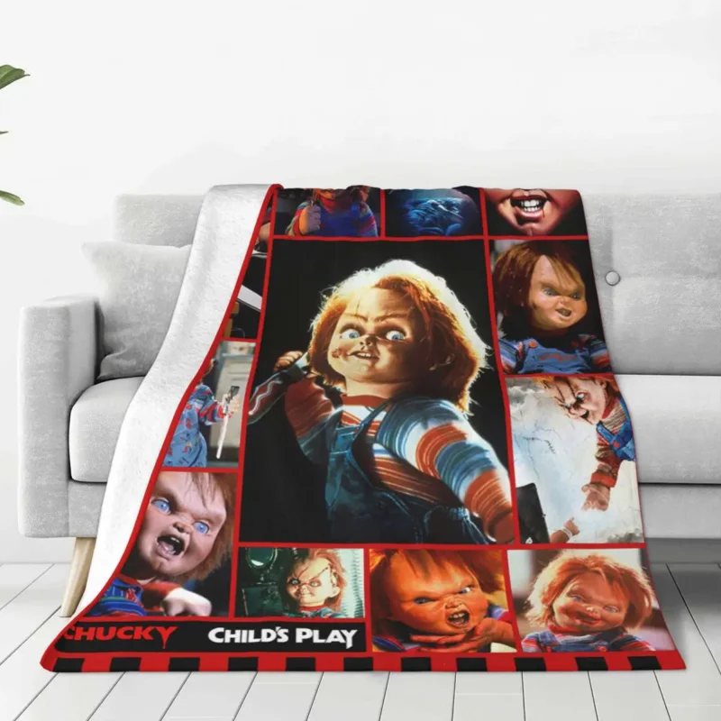 

Chucky Horror Movie Blanket Coral Fleece Plush Childs Play Halloween Portable Throw Blankets for Bed Bedroom Rug Piece