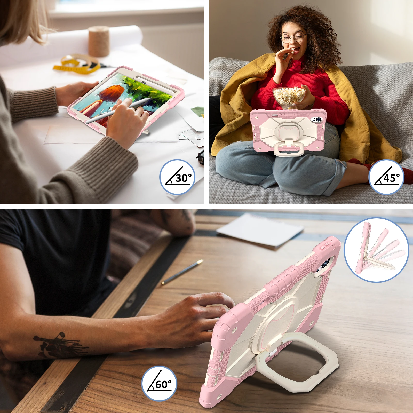 Rotating Stand Armor Case with Handle Grip and Shoulder Strap - Heavy Duty Universal Tablet Cover