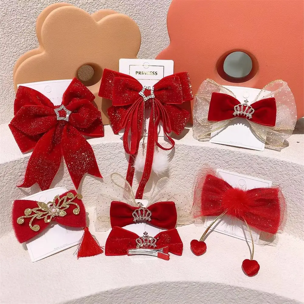 

Women Ribbon Hairball Hairpins Big Bow Baby Headwear Red Velvet Hairpins New Year Hair Clips Girls Hair Accessions