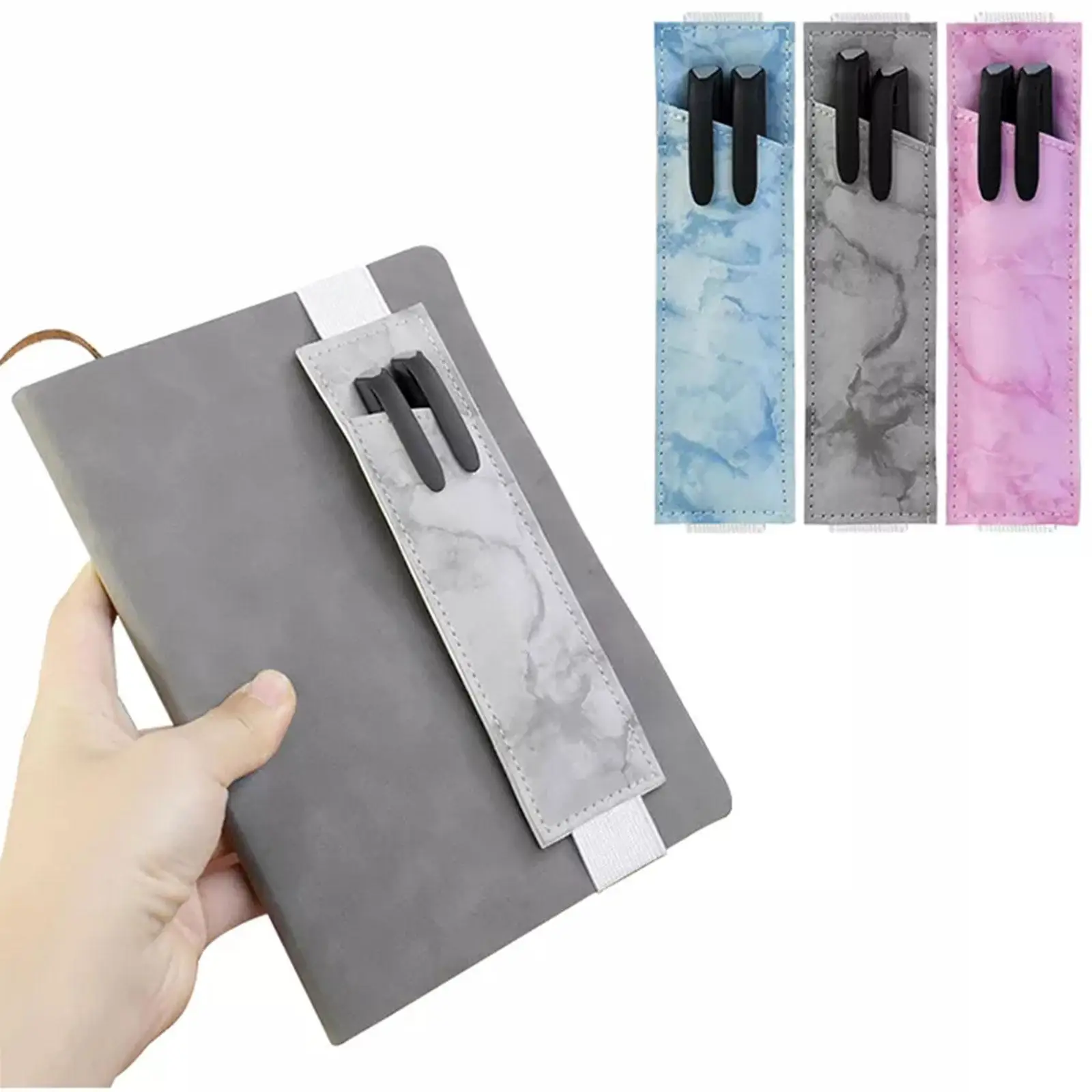 Pen Holder Adjustable Elastic Band PU Pen Sleeve Pouch Large Capacity